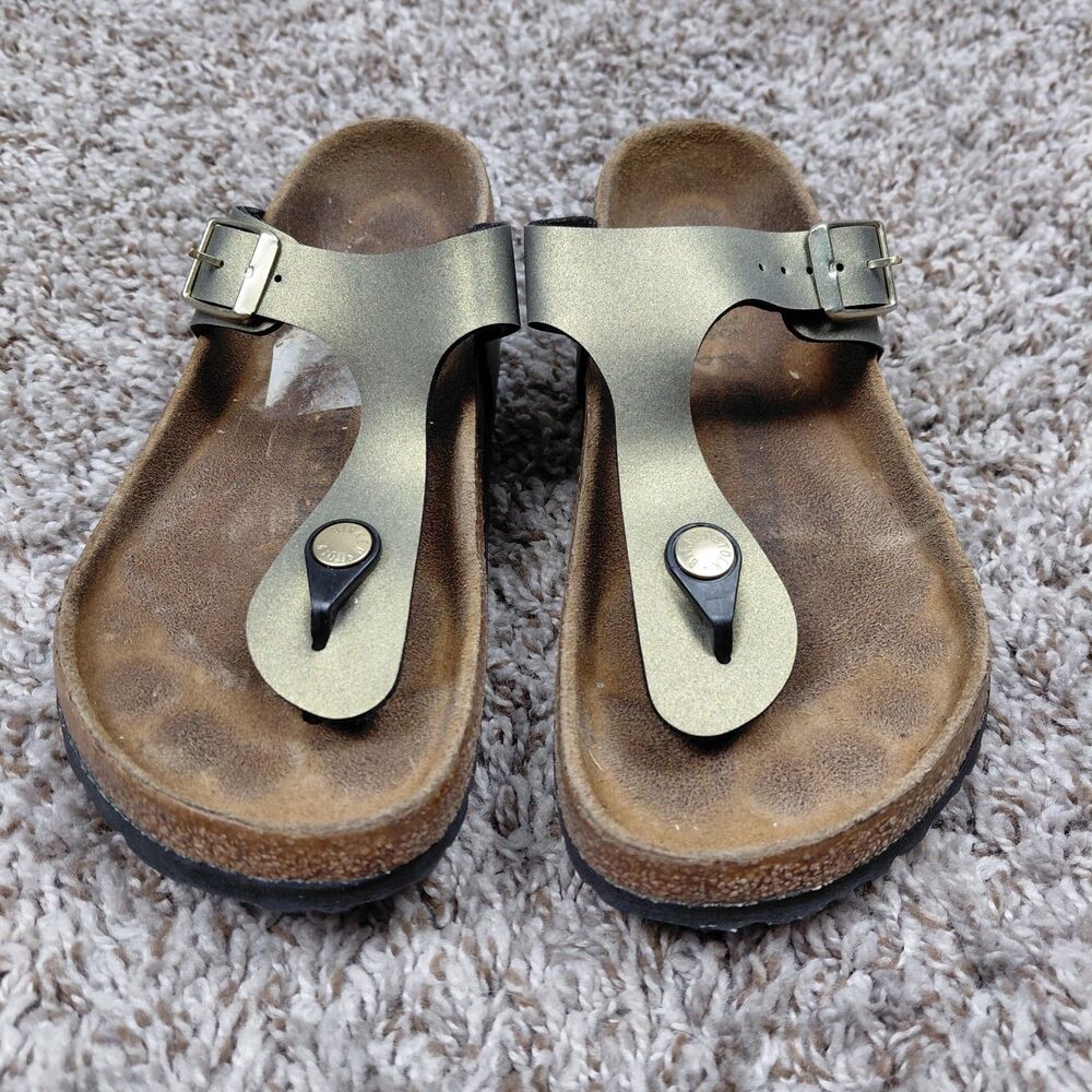 Birkenstock Gizeh Birko-Flor Sandals Womens Size 36 Gold Thong Boho Casual
